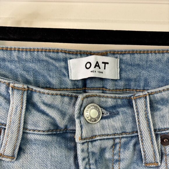 OAT New York Women's Light Wash High-Rise Wide-Leg Raw Hemline Stretch Size 28 - Picture 4 of 11